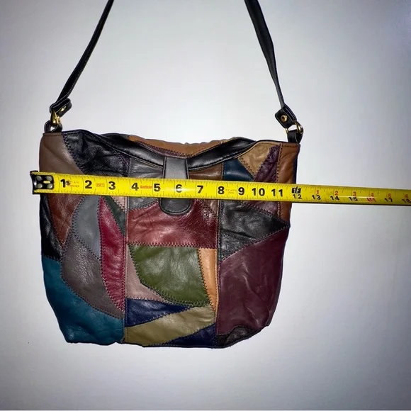 Patchwork Leather Shoulder Bag Genuine Leather Purse MultiColor Luxury Boho - Picture 13 of 16